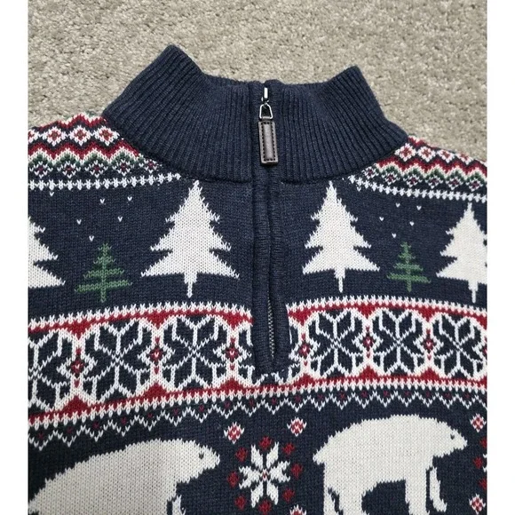 ASPEN Fair Isle Polar Bear Christmas Holiday 1/4 Zip Knit Sweater Size L - Picture 4 of 16